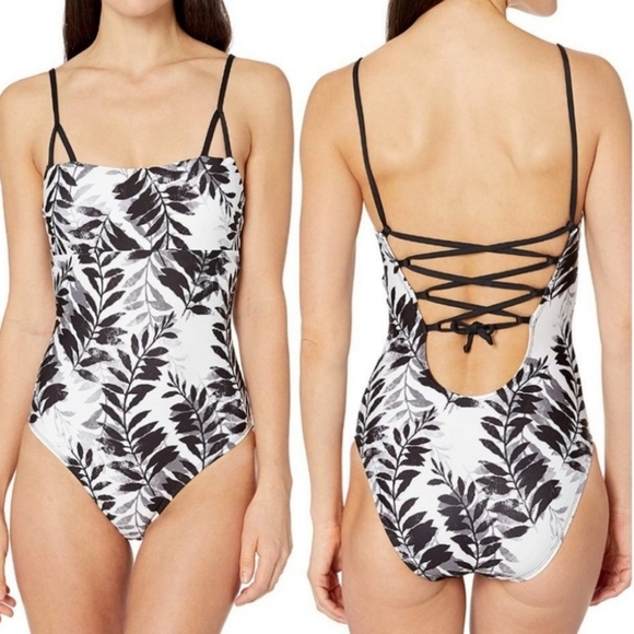 Splendid Other - NEW Splendid Adrift Leaf Print One Piece Bathing Suit, Size M, Color Black/White